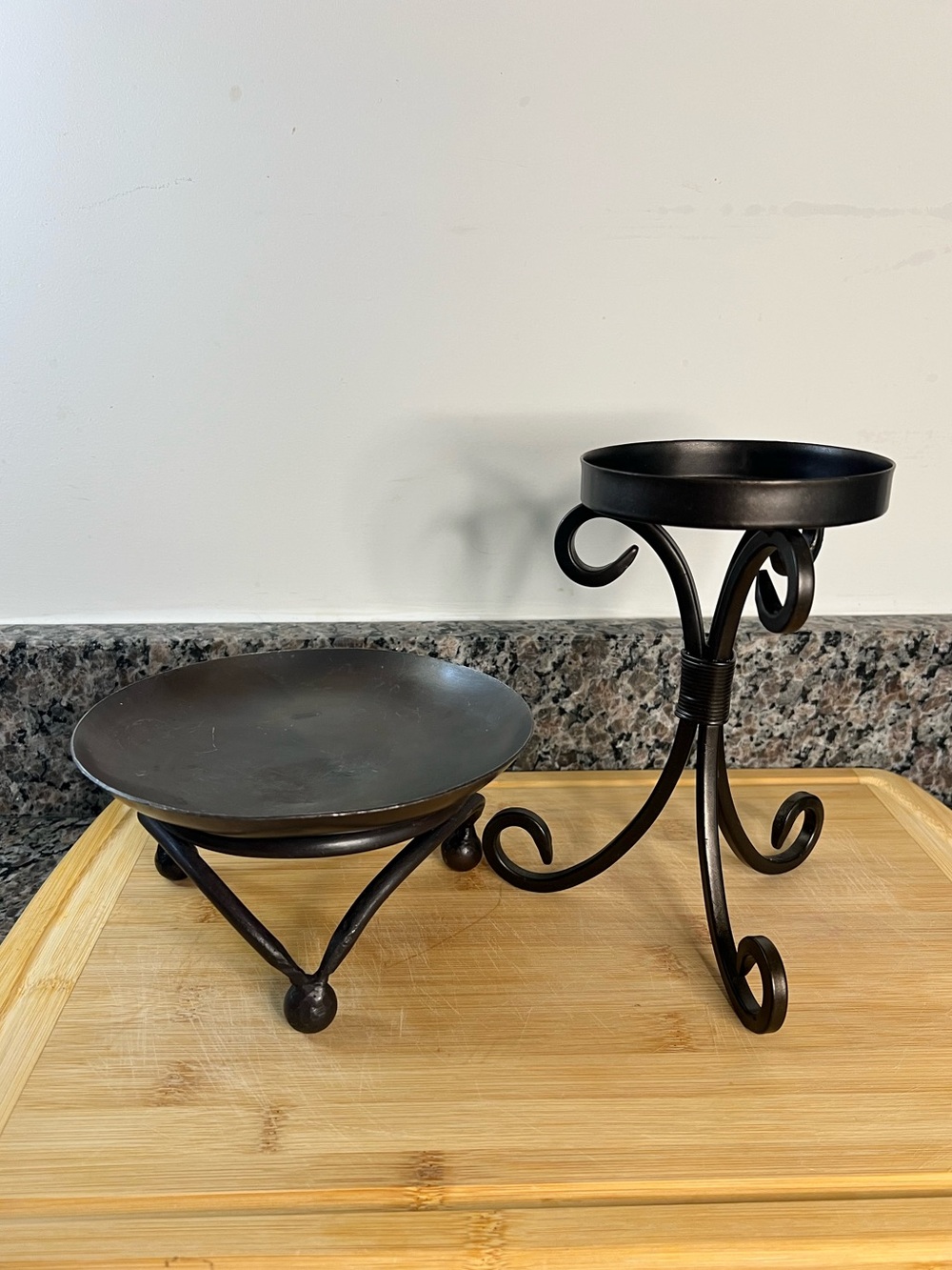 Lot of 2 Black Metal Pillar Candle Holders  *Unbranded